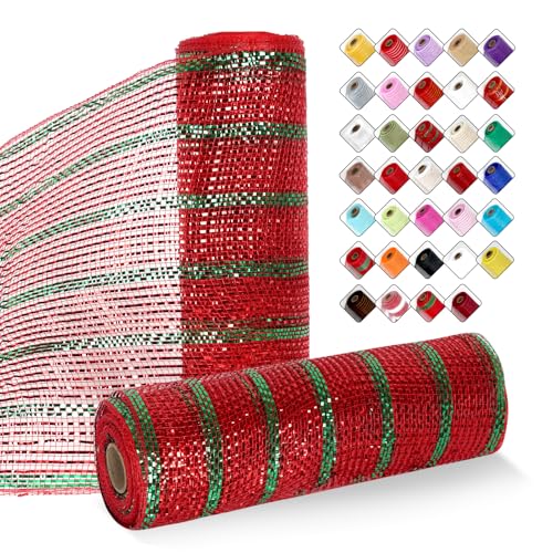 ICOSHOW 2 Rollen Netzband für Kränze, 25,4 cm x 9,2 m, Kranznetz-Rollen mit Metallfolie für Ostern, Weihnachten, Party, Hochzeit, Heimdekoration, Bastelprojekte und Geschenkverpackungen (rot/grün ICOSHOW 2 Rollen Netzband für Kränze, 25,4 cm x 9,2 m, Kranznetz-Rollen mit Metallfolie für Ostern, Weihnachten, Party, Hochzeit, Heimdekoration, Bastelprojekte und Geschenkverpackungen (rot/grün von ICOSHOW