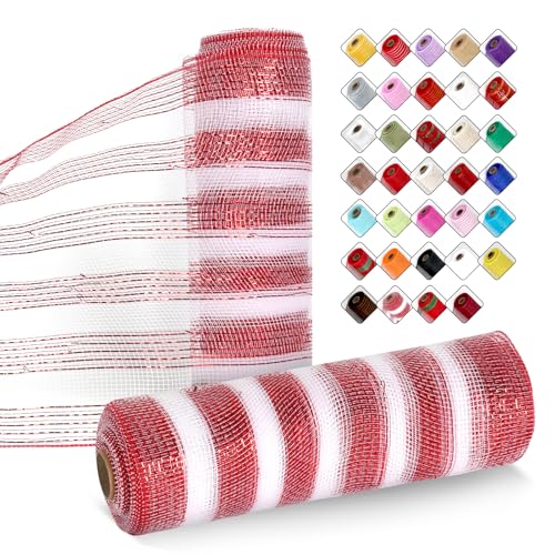 ICOSHOW 2 Rollen Netzband für Kränze, 25,4 cm x 9,2 m, Kranznetz-Rollen mit Metallfolie für Ostern, Weihnachten, Party, Hochzeit, Heimdekoration, Bastelprojekte und Geschenkverpackungen (rot/weiß ICOSHOW 2 Rollen Netzband für Kränze, 25,4 cm x 9,2 m, Kranznetz-Rollen mit Metallfolie für Ostern, Weihnachten, Party, Hochzeit, Heimdekoration, Bastelprojekte und Geschenkverpackungen (rot/weiß von ICOSHOW