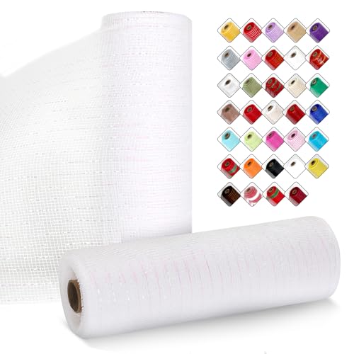 ICOSHOW 2 Rollen Netzband für Kränze, 25,4 cm x 9,2 m, Kranznetz-Rollen mit Metallfolie für Ostern, Weihnachten, Party, Hochzeit, Heimdekoration, Bastelprojekte und Geschenkverpackungen (weiße, bunte ICOSHOW 2 Rollen Netzband für Kränze, 25,4 cm x 9,2 m, Kranznetz-Rollen mit Metallfolie für Ostern, Weihnachten, Party, Hochzeit, Heimdekoration, Bastelprojekte und Geschenkverpackungen (weiße, bunte von ICOSHOW