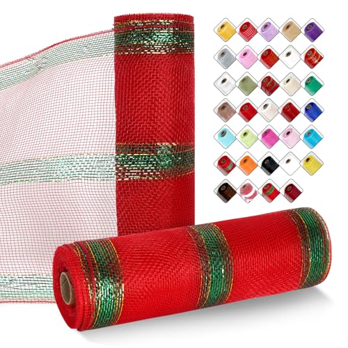 ICOSHOW 2 Rollen Netzband für Kränze, 25,4 cm x 9,2 m, Kranznetz-Rollen mit Metallfolie für Ostern, Weihnachten, Party, Hochzeit, Heimdekoration, Bastelprojekte und Geschenkverpackungen (rot/grün) ICOSHOW 2 Rollen Netzband für Kränze, 25,4 cm x 9,2 m, Kranznetz-Rollen mit Metallfolie für Ostern, Weihnachten, Party, Hochzeit, Heimdekoration, Bastelprojekte und Geschenkverpackungen (rot/grün) von ICOSHOW