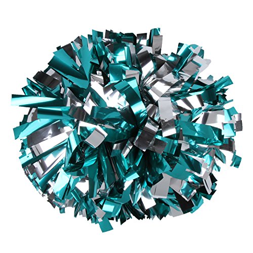 Cheerleader-Pompons, metallisch, 15,2 cm, 1 Paar, 2 Stück (Blaugrün/Silber) von ICObuty