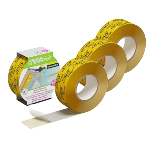 ICUTEC 3er Spar-Pack Icucral Klebeband 033 3088, 60 mm x 40 m, Lösemittelfrei, extrem hohe Klebkraft, für Überlappungen bei Dampfbremsen, Profi-Qualität, luftdichtes Folienklebeband von ICUTEC