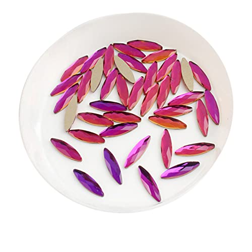 ICXLPMC Nagelkunst-Strasssteine für 3D-Nägel, Dekoration, langes Pferdeaugen-förmiges Glas, bunte AB-Steine, Heimkollektionen (Farbe: Flammenviolett, Größe: 30 Stück) von ICXLPMC