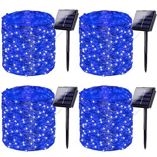 Superlange 4er-Pack je 200 LED-Solar-Lichterkette, extra helle Solar-Außenleuchten mit 8 Beleuchtungsmodi, wasserdichte Solar-Lichterkette für Garten, Terrasse, Weihnachten (blau) von IDEAALS
