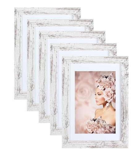 IDEAL TREND 5er Pack Holz Bilderrahmen Foto Plexi Rahmen Acryl Collage Wanddeko Poster S215: Farbe: Shabby-Weiß | Format: 29,7x42 A3 von IDEAL TREND