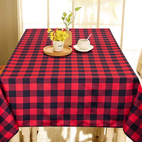IDEALHOUSE Tischdecke, rechteckig, 132 x 132 cm, waschbar, Gingham-Muster, ideal für Picknicks im Freien, Partys, Küche und Urlaub, Schwarz und Rot von IDEALHOUSE