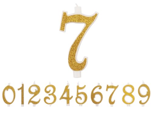 10 cm Geburtstagskerzen, Zahl 7, 3D Gold Pailletten, Dekoration für Kuchen, Geburtstag, Kerzen für Kuchen, Hochzeit (Gold, 7) von Dttra