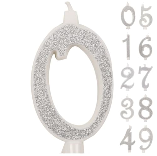 IDEGOS 10 cm Kerze mit Geburtstagszahl, Nummer 0,3D, silberfarben, Glitzer, Dekoration für Kuchen, Geburtstag, Kerzen für Kuchen, Hochzeit IDEGOS 10 cm Kerze mit Geburtstagszahl, Nummer 0,3D, silberfarben, Glitzer, Dekoration für Kuchen, Geburtstag, Kerzen für Kuchen, Hochzeit von IDEGOS