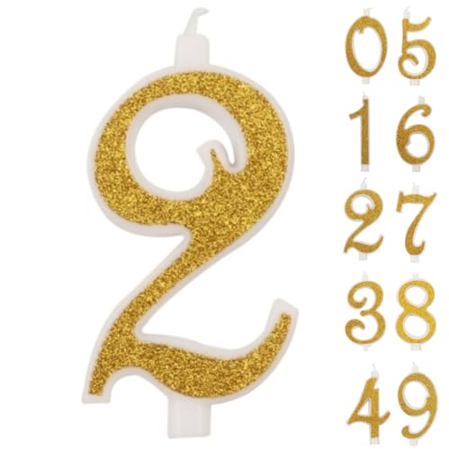 IDEGOS 10 cm Geburtstagskerzen, Zahl 9, 3D, goldfarben, glitzernd, Dekoration für Kuchen, Geburtstag, Kerzen für Kuchen, Hochzeit (Gold, 2) von IUSOT