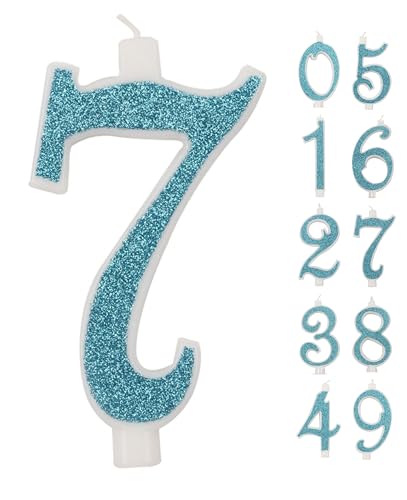 IDEGOS Große Kerze, 10 cm, Geburtstagskerzen, Zahl 7, 3D blau mit Pailletten, Dekoration für Kuchen, Geburtstag, Hochzeit, Blau, 7) von LAOSEP