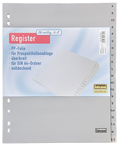 5 Ordner Register A-Z / Überbreit / 20tlg. / DIN A4 / aus PP 120µ / Farbe: grau von IDENA