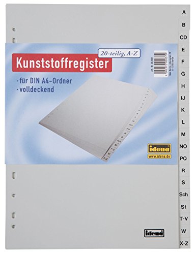 5x Ordner Register A-Z / 20tlg. / DIN A4 / aus PP 120µ / Farbe: grau von IDENA