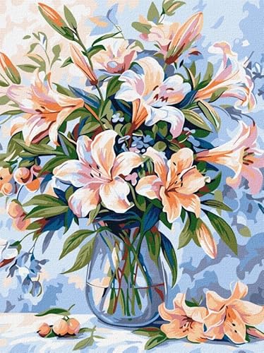 IDEYKA Blumen-Gedicht - Malen nach Zahlen für Erwachsene, 30x40 cm, mit Rahmen von IDEYKA