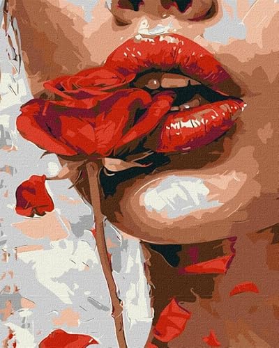 IDEYKA Das Mädchen mit der Rose - Malen nach Zahlen für Erwachsene, einfaches Acryl-Malen nach Zahlen für Erwachsene, malen nach zahlen erwachsene mit rahmen,DIY-als Geschenk, 40х50cm von IDEYKA