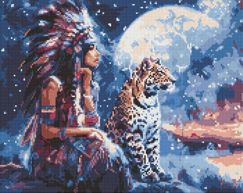 IDEYKA Diamond Painting - Ein Mädchen und ein Leopard ©art_selena_ua, 40х50cm, Diamant-Kunst-Malsets für Erwachsene, DIY-Bastelsets von IDEYKA