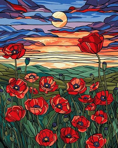 IDEYKA Die Schönheit von Mohnblumen - Malen nach Zahlen für Erwachsene, 40x50 cm, Holzrahmen, Acrylfarben, 7+ Jahre, Unisex, Nicht zusammenklappbar von IDEYKA