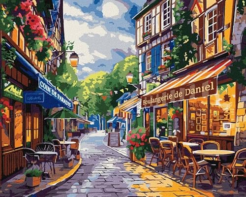 IDEYKA Eine Straße in Frankreich - Malen nach Zahlen für Erwachsene, 40x50 cm, mit Rahmen, Acryl-Malen nach Zahlen, DIY-Geschenk von IDEYKA