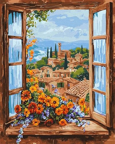 IDEYKA Eine wunderbare Landschaft - Malen nach Zahlen für Erwachsene, 40x50 cm, mit Rahmen, Acrylfarben, Pinseln und Anleitung, DIY-Geschenk von IDEYKA
