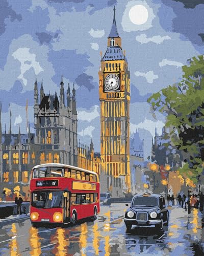 IDEYKA London bei Nacht ©art_selena_ua Malen nach Zahlen für Erwachsene, einfaches Acryl-Malen nach Zahlen für Erwachsene, mit rahmen,DIY als Geschenk, 40x50cm von IDEYKA