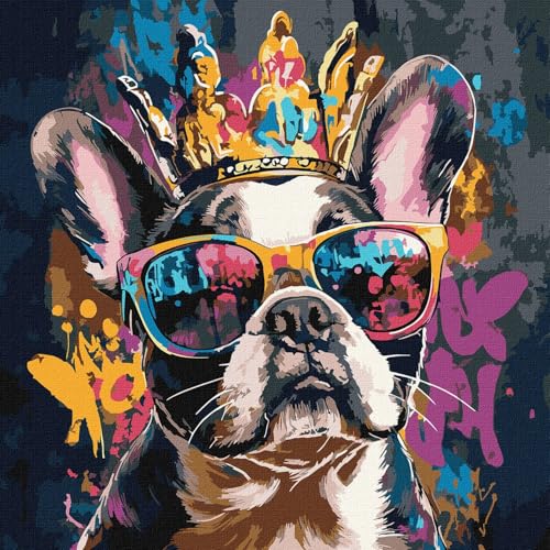 IDEYKA Malen nach Zahlen - Fröhliche Bulldogge ©art_selena_ua Malen nach Zahlen für Erwachsene, einfaches Acryl-Malen nach Zahlen für Erwachsene, mit rahmen, DIY als Geschenk, 40x40 cm von IDEYKA