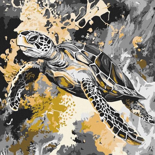 IDEYKA Malen nach Zahlen - Goldene Schildkröte mit extra Metallic-Farben Malen nach Zahlen für Erwachsene, einfaches Acryl-Malen nach Zahlen für Erwachsene, mit rahmen, 40x40 cm von IDEYKA