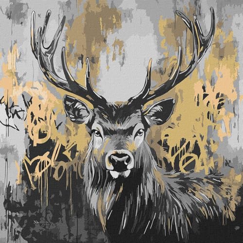 IDEYKA Malen nach Zahlen - Goldener Hirsch mit metallischen Farben ©art_selena_ua Malen nach Zahlen für Erwachsene, einfaches Acryl-Malen nach Zahlen für Erwachsene, mit rahmen, 40x40 cm von IDEYKA