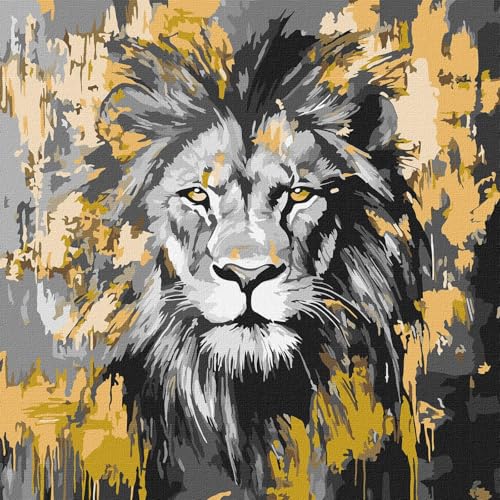 IDEYKA Malen nach Zahlen - Goldener Löwe mit metallischen Farben ©art_selena_ua Malen nach Zahlen für Erwachsene, einfaches Acryl-Malen nach Zahlen für Erwachsene, mit rahmen, 40x40 cm von IDEYKA