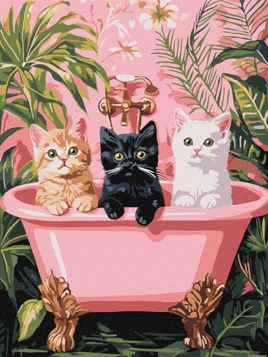 IDEYKA Malen nach Zahlen - Katzen im Badezimmer ©art_selena_ua Malen nach Zahlen für Erwachsene, einfaches Acryl-Malen nach Zahlen für Erwachsene, mit rahmen, DIY als Geschenk, 30x40 cm von IDEYKA