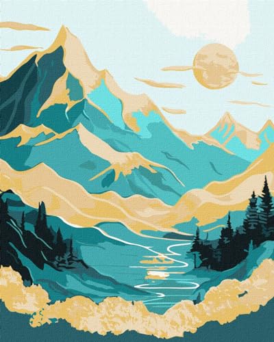IDEYKA Malen nach Zahlen Sonnenaufgang in den Bergen mit metallischen Farben Extra art selena ua 40x50 mit Holzrahmen von IDEYKA