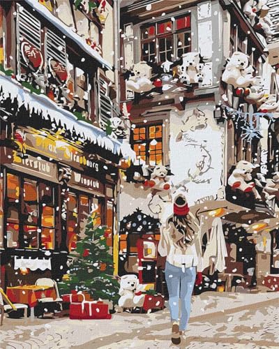 IDEYKA Malen nach Zahlen - Spaziergang durch die NeujahrsstraßenMalen nach Zahlen für Erwachsene, einfaches Acryl-Malen nach Zahlen für Erwachsene, mit rahmen,DIY als Geschenk, 40х50 cm von IDEYKA