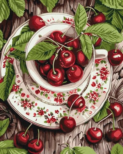 IDEYKA Frische der Kirsche ©art_selena_ua Malen nach Zahlen für Erwachsene, einfaches Acryl-Malen nach Zahlen für Erwachsene, mit rahmen,DIY als Geschenk, 40x50cm von IDEYKA
