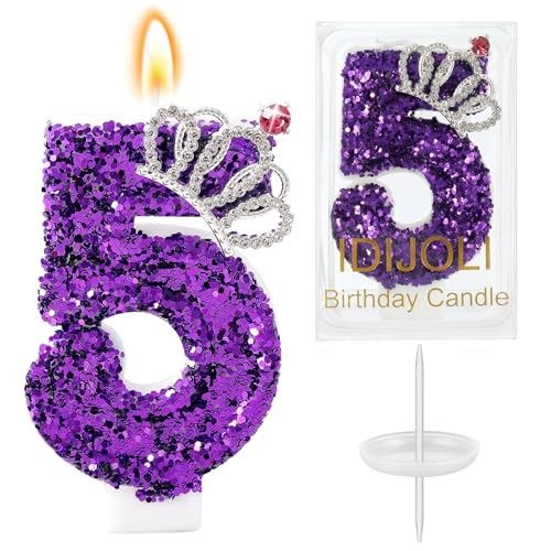 IDIJOLI Violette Geburtstagskerze, Krone, Zahl 5, Kuchenkerze, lila Geburtstagskuchenaufsatz, Cupcake-Dekorationen, Party-Dekoration für Mädchen und Frauen, Jubiläumsfeiern, Zubehör, Gastgeschenke IDIJOLI Violette Geburtstagskerze, Krone, Zahl 5, Kuchenkerze, lila Geburtstagskuchenaufsatz, Cupcake-Dekorationen, Party-Dekoration für Mädchen und Frauen, Jubiläumsfeiern, Zubehör, Gastgeschenke von IDIJOLI