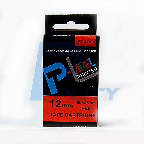 Etikettenband für Casio EZ-Label Drucker, 12 mm, 12 mm schwarz auf rot von IDIK