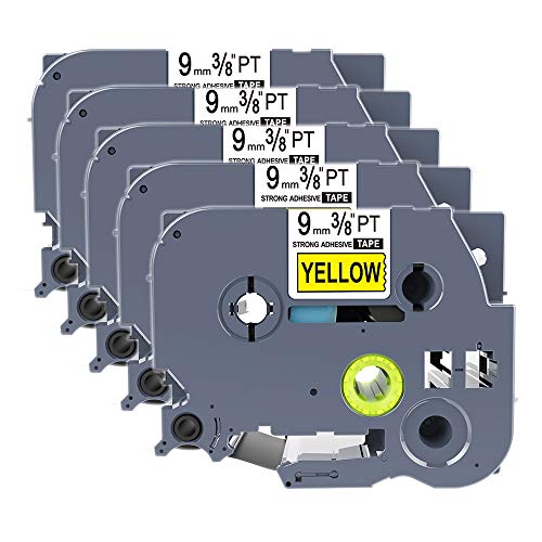 IDIK Etikettenband, kompatibel mit Brother P-Touch TZ-S621, stark haftend, Schwarz auf Gelb, 9 mm x 8 m, 5 Stück von IDIK