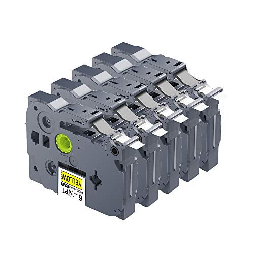 IDIK Etikettenband, kompatibel mit Brother TZe-S611 P-Touch, stark haftend, Schwarz auf Gelb, 6 mm x 8 m, 5 Stück von IDIK