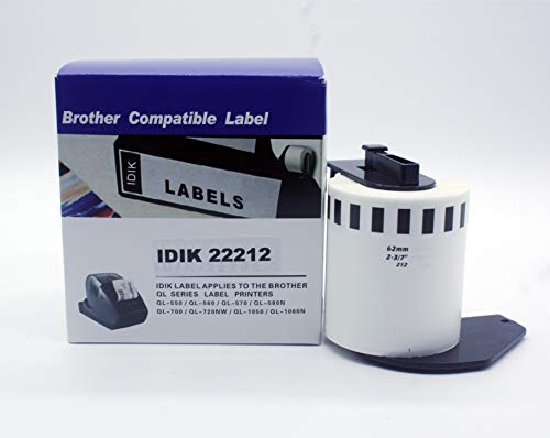 IDIK Generisches DK-22212 Label 62mm * 15,24 M Kontinuierliche Kompatibel für Brother Drucker QL-570/700 Alle Enthalten kunststoff Halter von IDIK