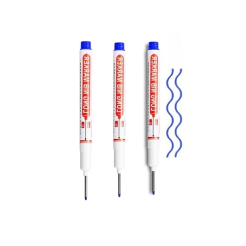 IDNNSRFSK Tieflochmarker mit langem Kopf, Langspitze, Tieflochmarker, schnelltrocknende, wasserfeste Marker für Tischler- und Holzbearbeitungswerkzeuge (Blau) von IDNNSRFSK