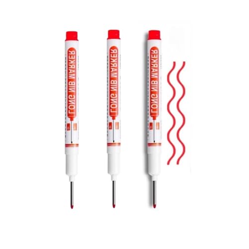 IDNNSRFSK Tieflochmarker mit langem Kopf, Langspitze, Tieflochmarker, schnelltrocknende, wasserfeste Marker für Tischler- und Holzbearbeitungswerkzeuge (Rot) von IDNNSRFSK