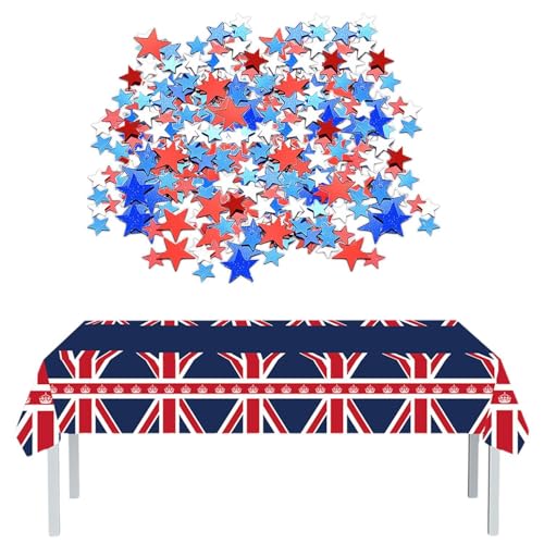 IDNVFY 1 Stück Britischer Flaggen -Tischdecke Und 10G Star Confetti, Shiny Confetti, Party Decoration Supplies, Party -Szenen -Arrangement. von IDNVFY