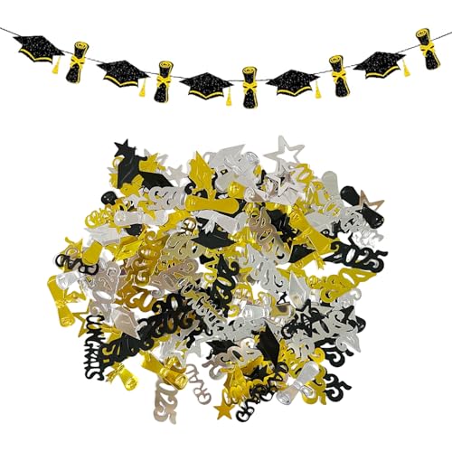 IDNVFY 100 Stücke Abschlussthema Konfetti Und 1 Banner, Geworfene Konfetti, Creative Fun Confetti, Accessoires Für Abschlussfeier, Festdekorationen. von IDNVFY