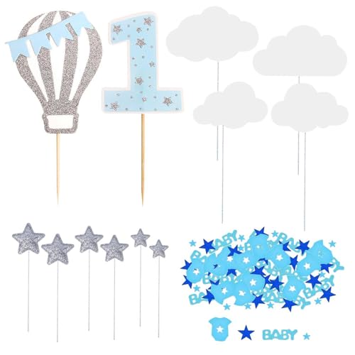IDNVFY 12 Stück Kuchenkarteneinsätze Und 15G Blue Confetti, 1. Geburtstagsfeier, Kreative Cartoon-Plug-Ins, Party Decorative Confetti. von IDNVFY
