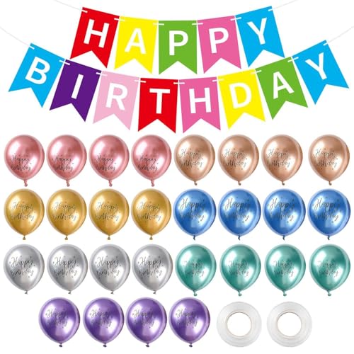 IDNVFY 28 Stücke Bunte Luftballons, 1 Set Banner, 2 Rollen Von Bändern, Geburtstagsfeierdekorationen, Party -Hintergrund -Wandlayout. IDNVFY 28 Stücke Bunte Luftballons, 1 Set Banner, 2 Rollen Von Bändern, Geburtstagsfeierdekorationen, Party -Hintergrund -Wandlayout. von IDNVFY