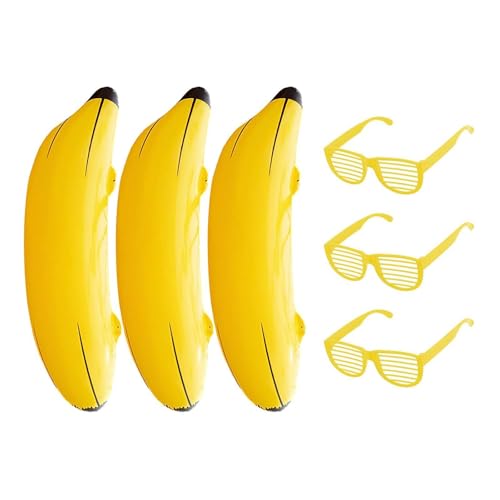 IDNVFY 3 Stücke Bananenballons Und 3 Paar Gläser, Aufblasbare Bananenballons, Party -Dekorationsballons, Party -Event -Requisiten (Gelb). von IDNVFY