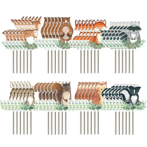 IDNVFY 48 Stücke Waldkarteneinsätze, Cupcake Decoration Card -Einsätze, Zubehör Für Kuchendekoration, Partydekoration. von IDNVFY
