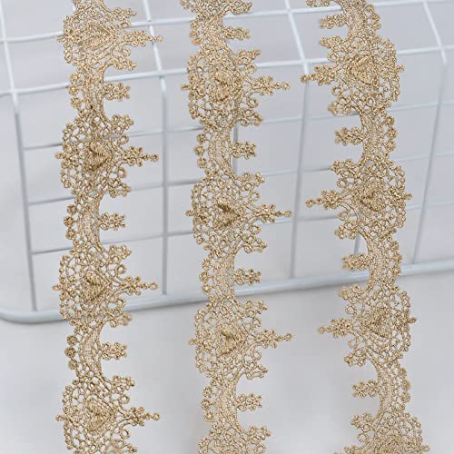 4,8 Yards Metallisch Gold Spitzenbesatz Venedig Spitzenband Brautspitze in wiederholter Herzform 3,8 cm breit perfekt für Kuchen, Heimwerker, Kleider, Kostüme und Heimdekoration (3,8 cm) von IDONGCAI