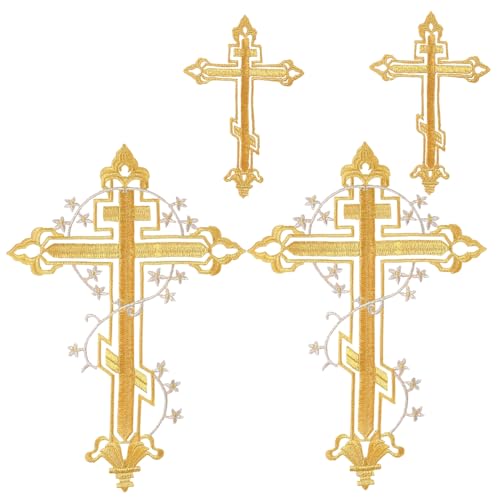 IDONGCAI Bestickter Kreuzaufnäher, zum Aufbügeln, religiöse Applikation mit Glitzerkreuzen, Goldverzierung, Design für Kleidung, Jacken, Taschen, 4 Stück (Gold) von IDONGCAI