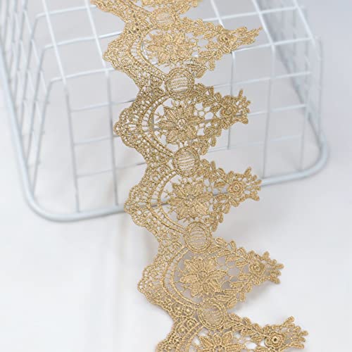 IDONGCAI Goldfarbene Spitzenborte, metallische Venedig-/Alencon-Spitze für Braut, Tanzkostüm, Nähen, Schmuck und Handwerk, 2,7 m (10,2 cm) von IDONGCAI
