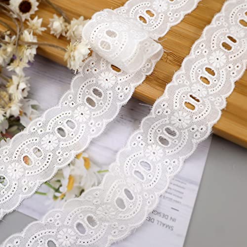 IDONGCAI Spitzenborte mit Ösen, Leiter, Blumenmuster, Spitzenband für Kleidung, Heimdekoration, Bastelbedarf, 3,5 cm breit, 6,7 m von IDONGCAI
