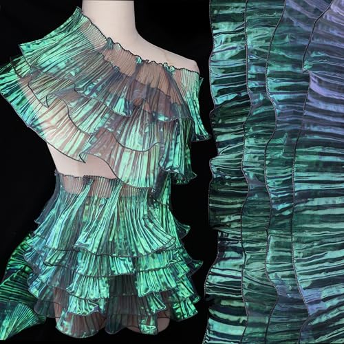 Schillernder Chiffon-Spitzenbesatz und Rüschenstoffbesatz, Meerjungfrauen-Stil, elegantes Organza-Kleid, schimmernde Quallen, Tentakelband (schillerndes Grün) von IDONGCAI