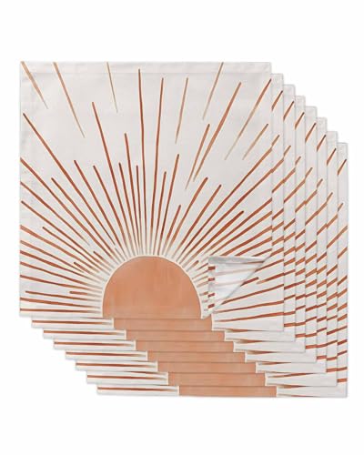 Retro abstrakte orange Sonnenlinie, Stoffservietten, 8 Stück, waschbare Servietten, Tuch, moderne geometrische Kunst, Tischservietten für Küche, Hochzeit, Partys von IDOWMAT